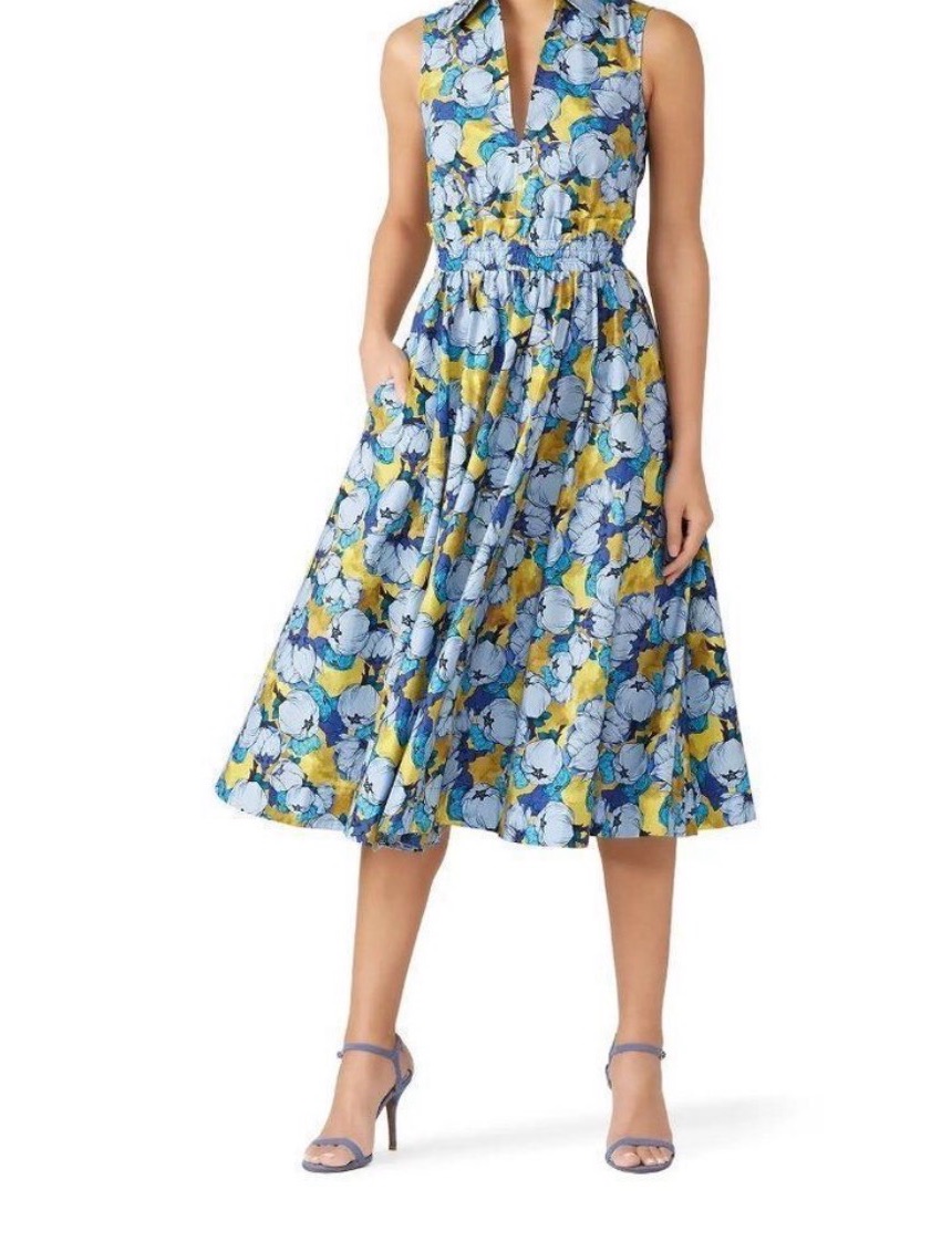 Pinko Sleeveless Floral Maxi Dress In Yellow & Blue